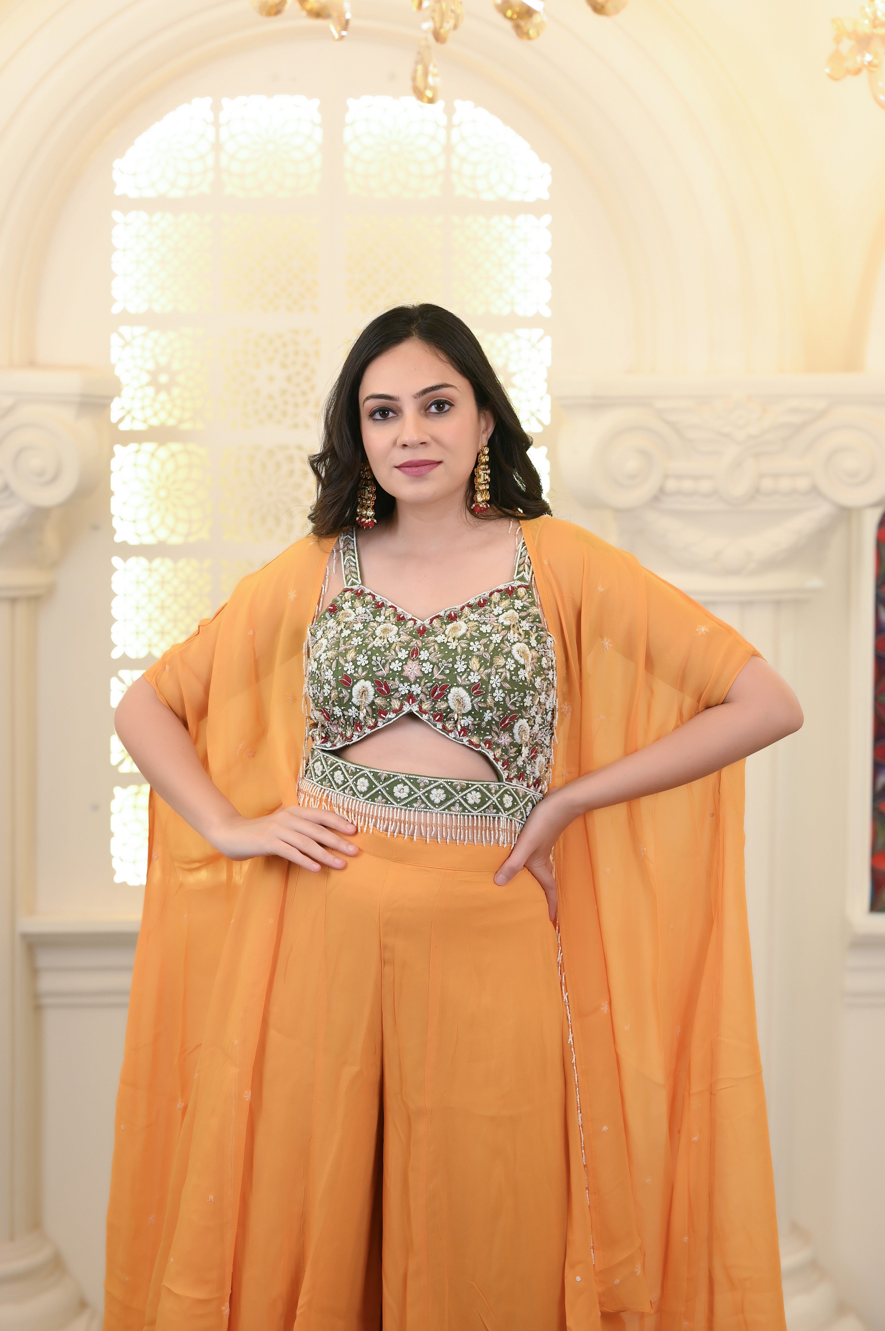 Mango Yellow with Sharara Set with Cap