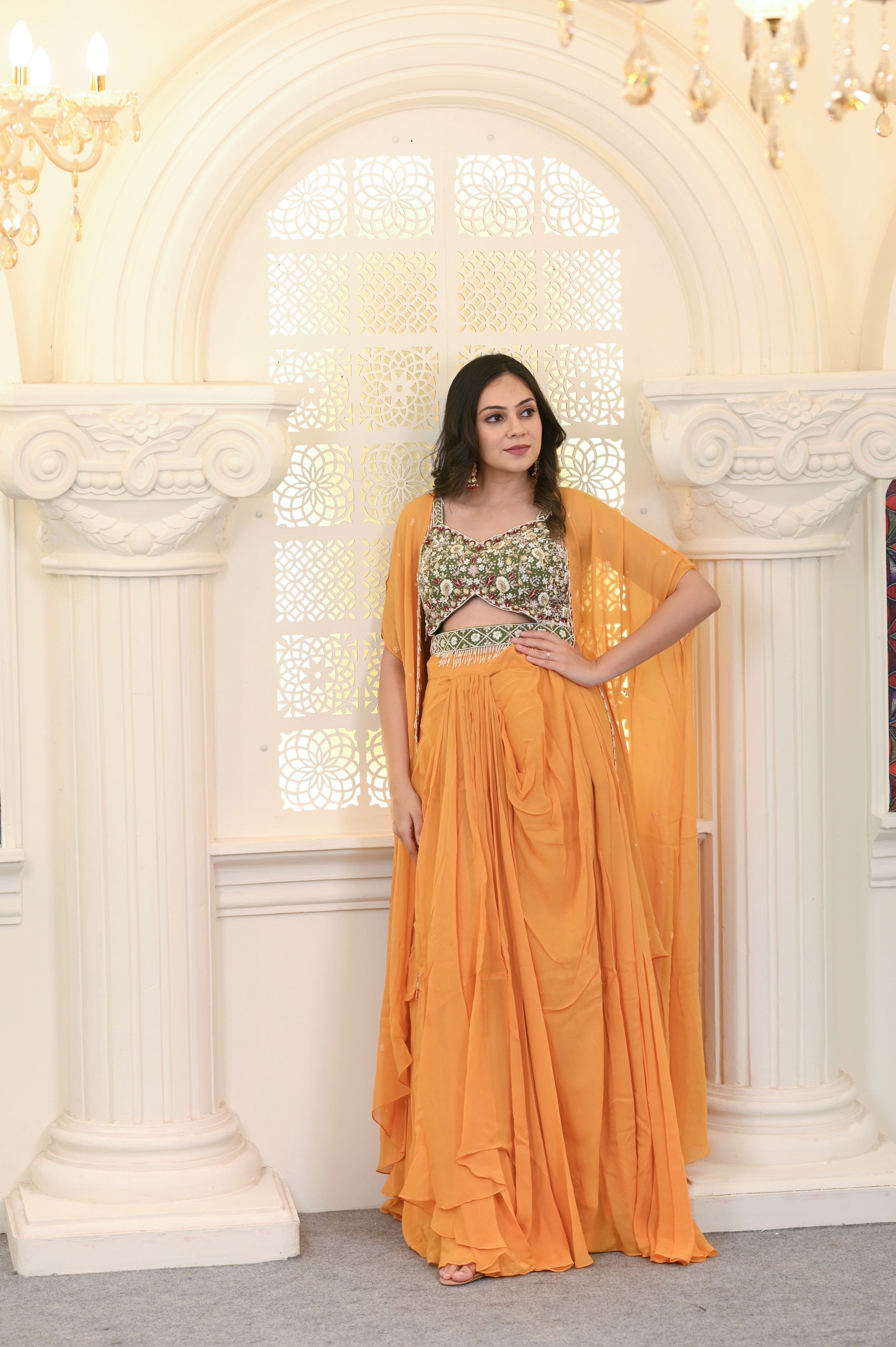 Mango Yellow with Sharara Set with Cap