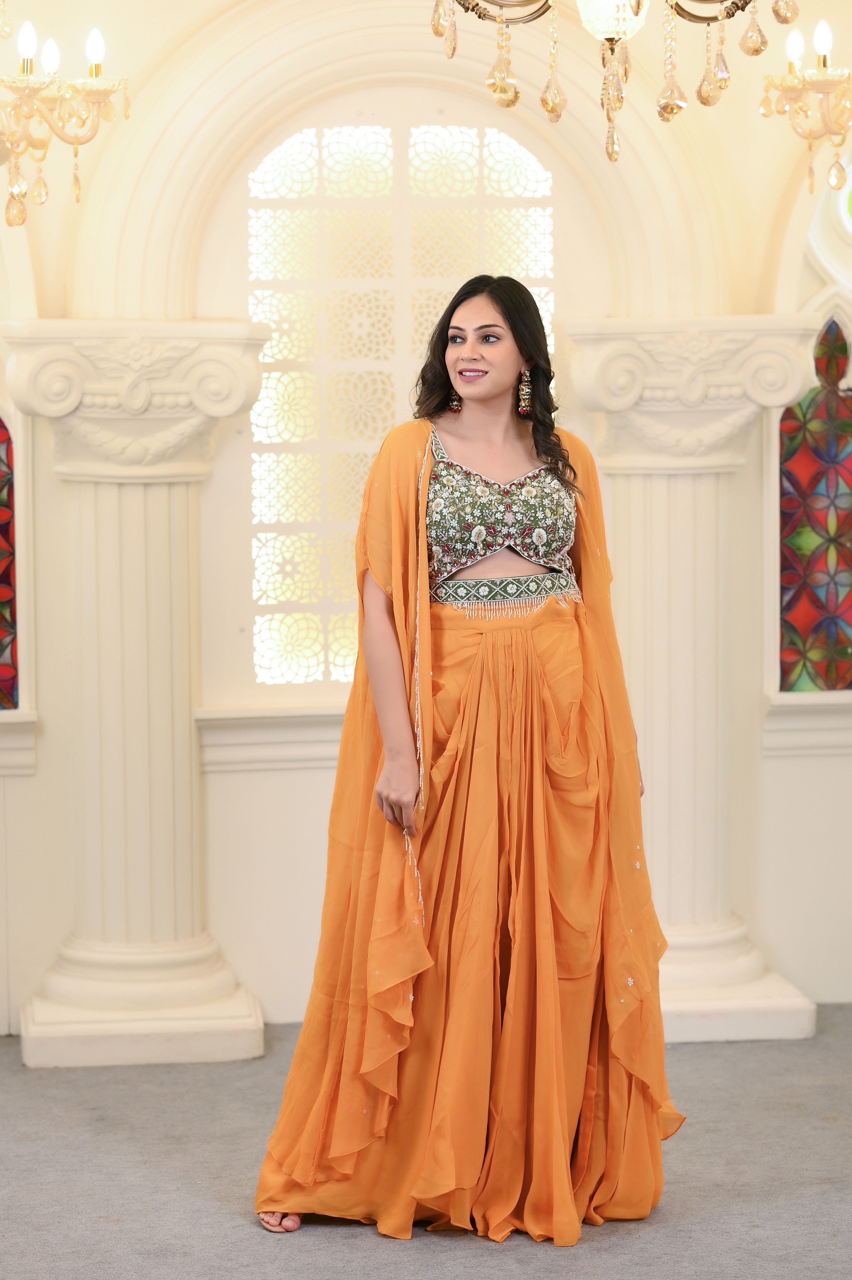 Mango Yellow with Sharara Set with Cap