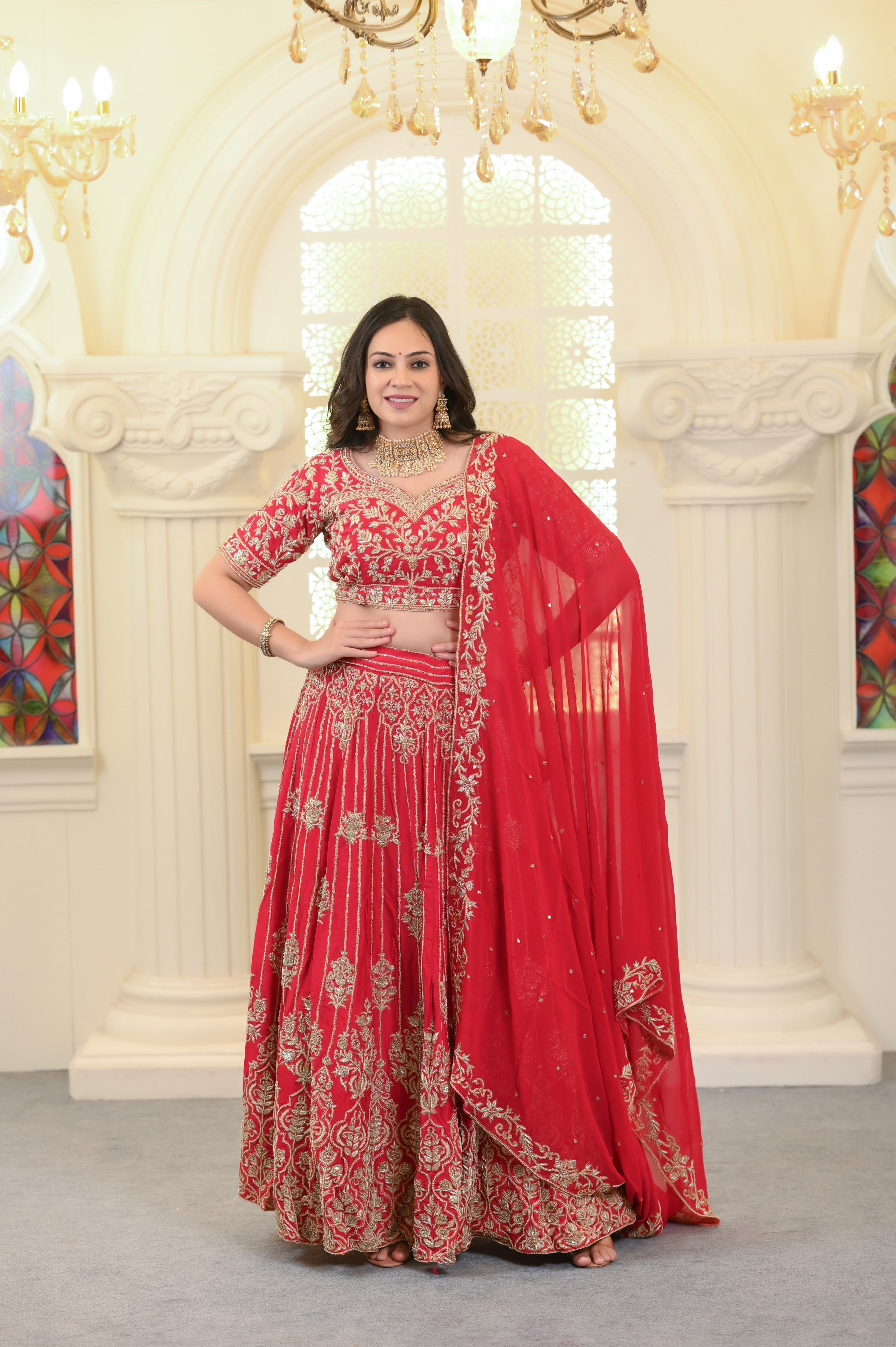 Dark Pink Lehenga with Heavy Zardosi Embroidery