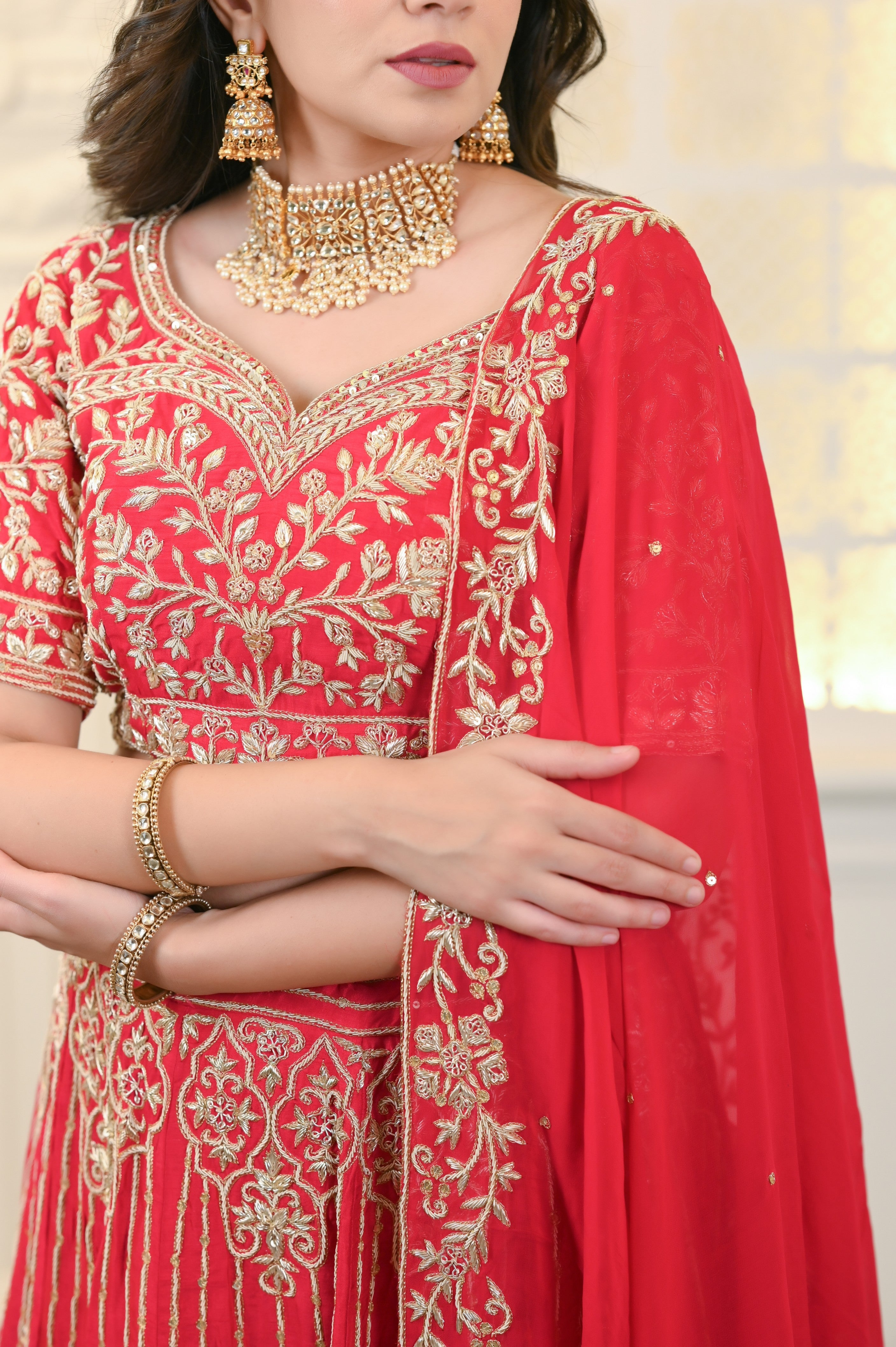 Dark Pink Lehenga with Heavy Zardosi Embroidery