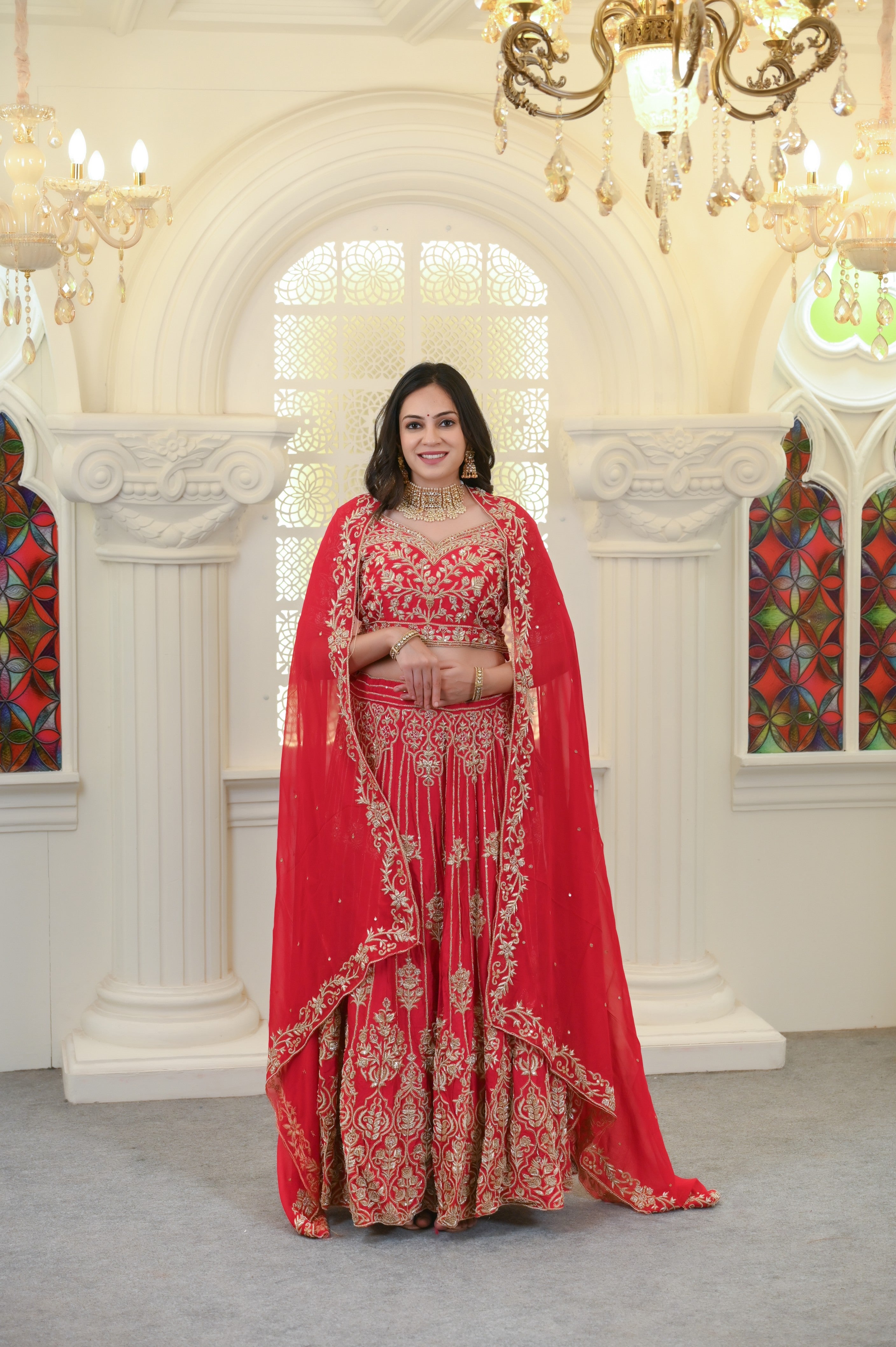 Dark Pink Lehenga with Heavy Zardosi Embroidery