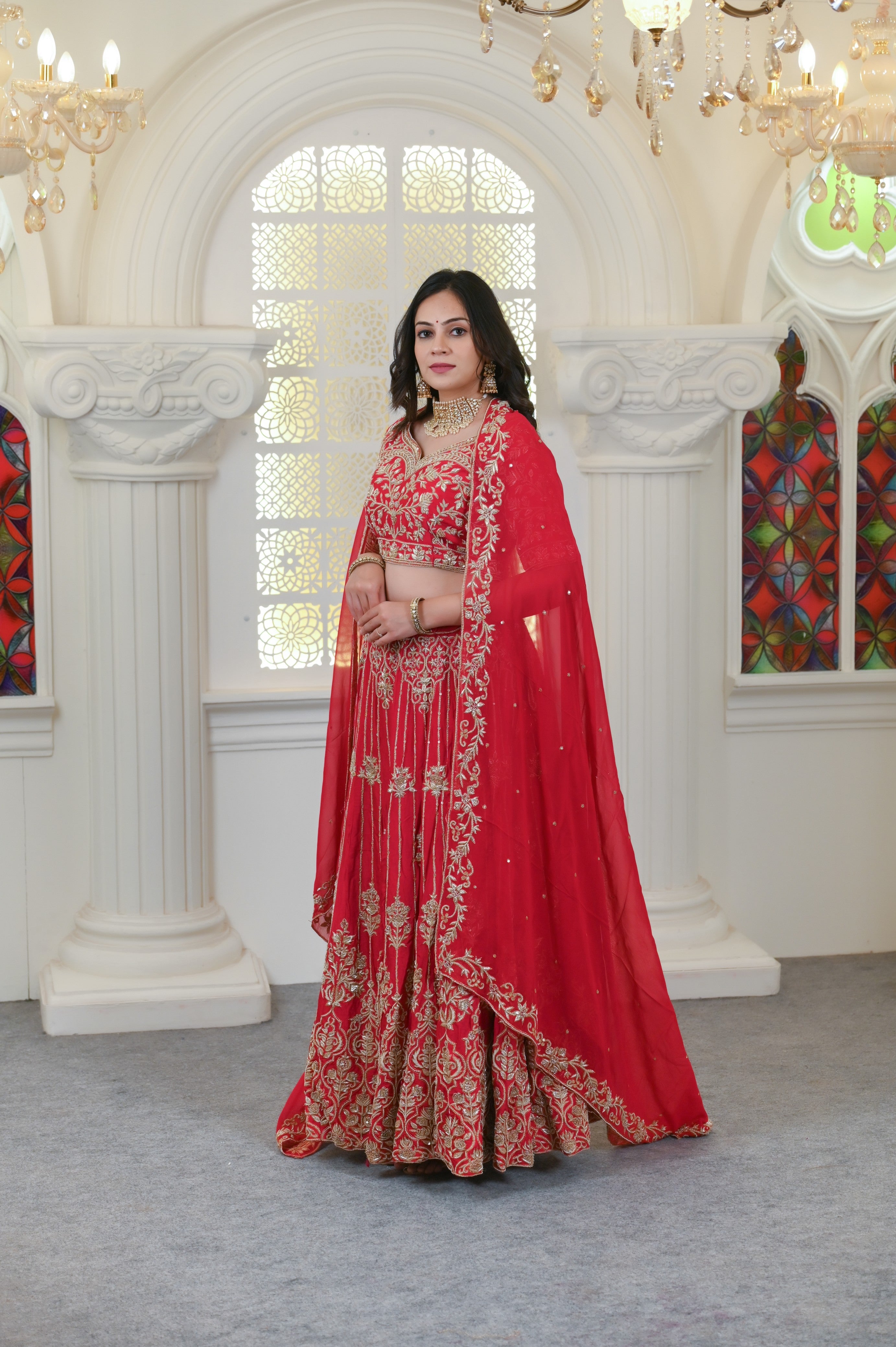 Dark Pink Lehenga with Heavy Zardosi Embroidery