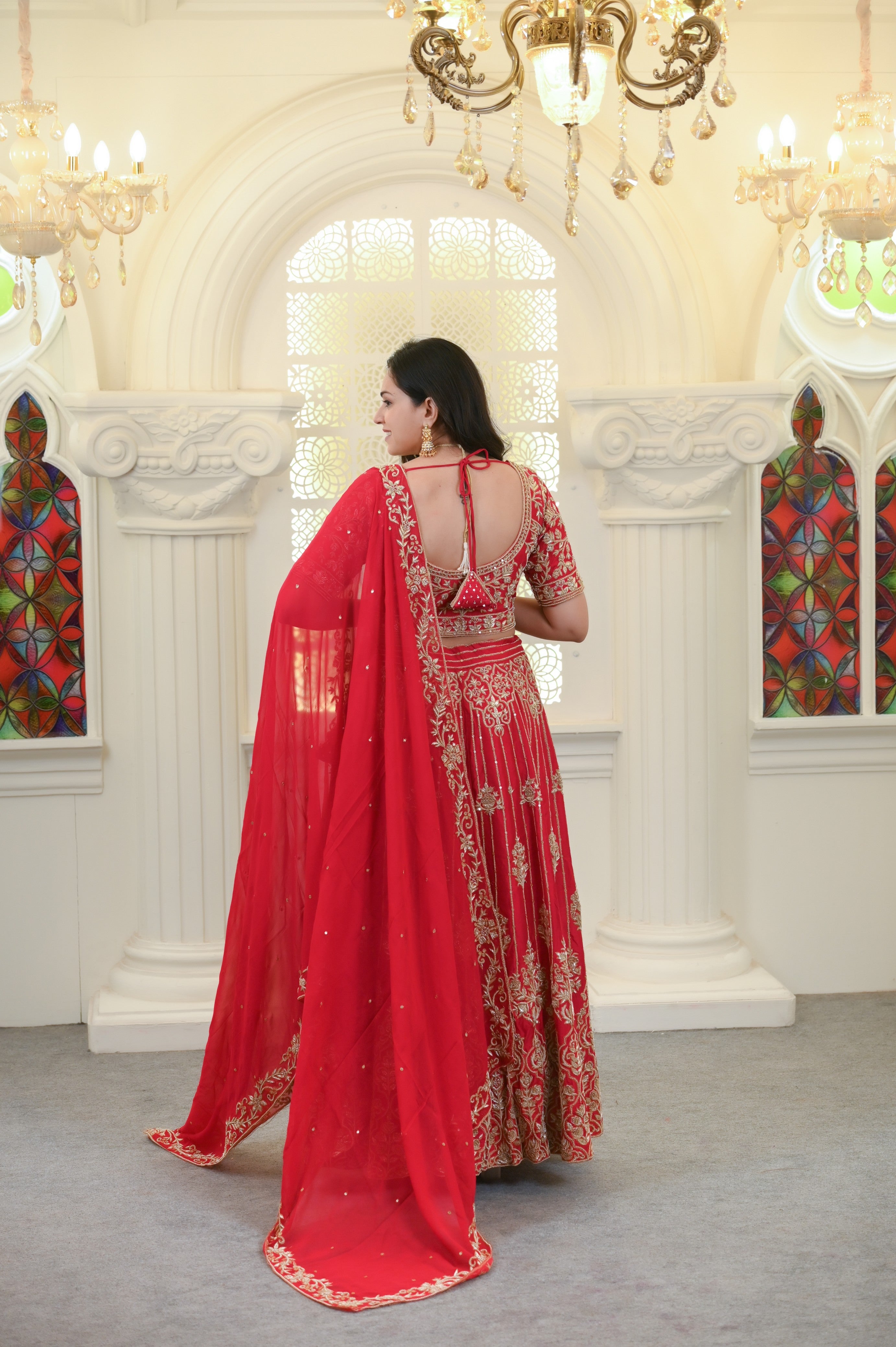 Dark Pink Lehenga with Heavy Zardosi Embroidery