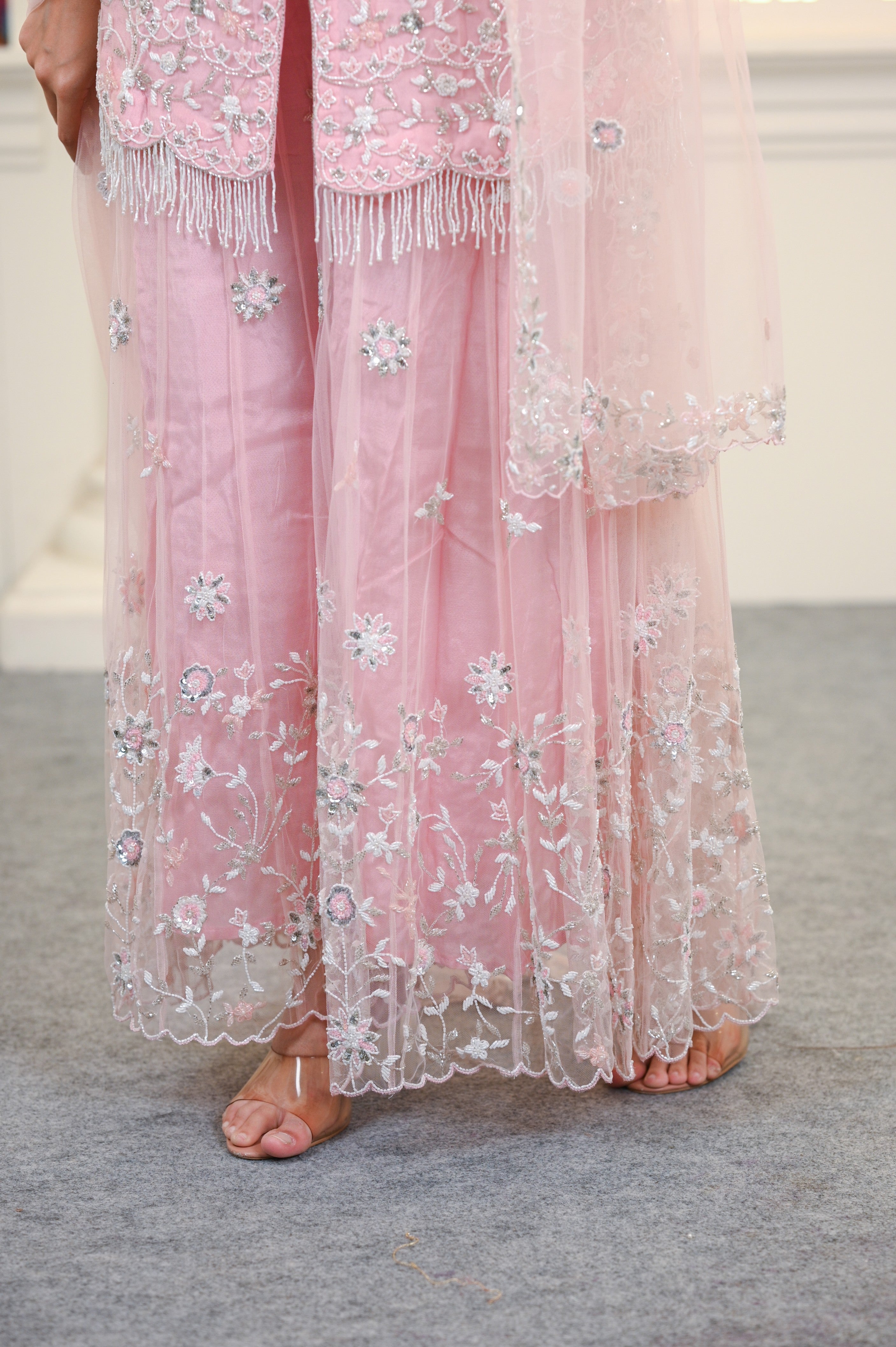Light Pink Embroidered Peplum Sharara Set