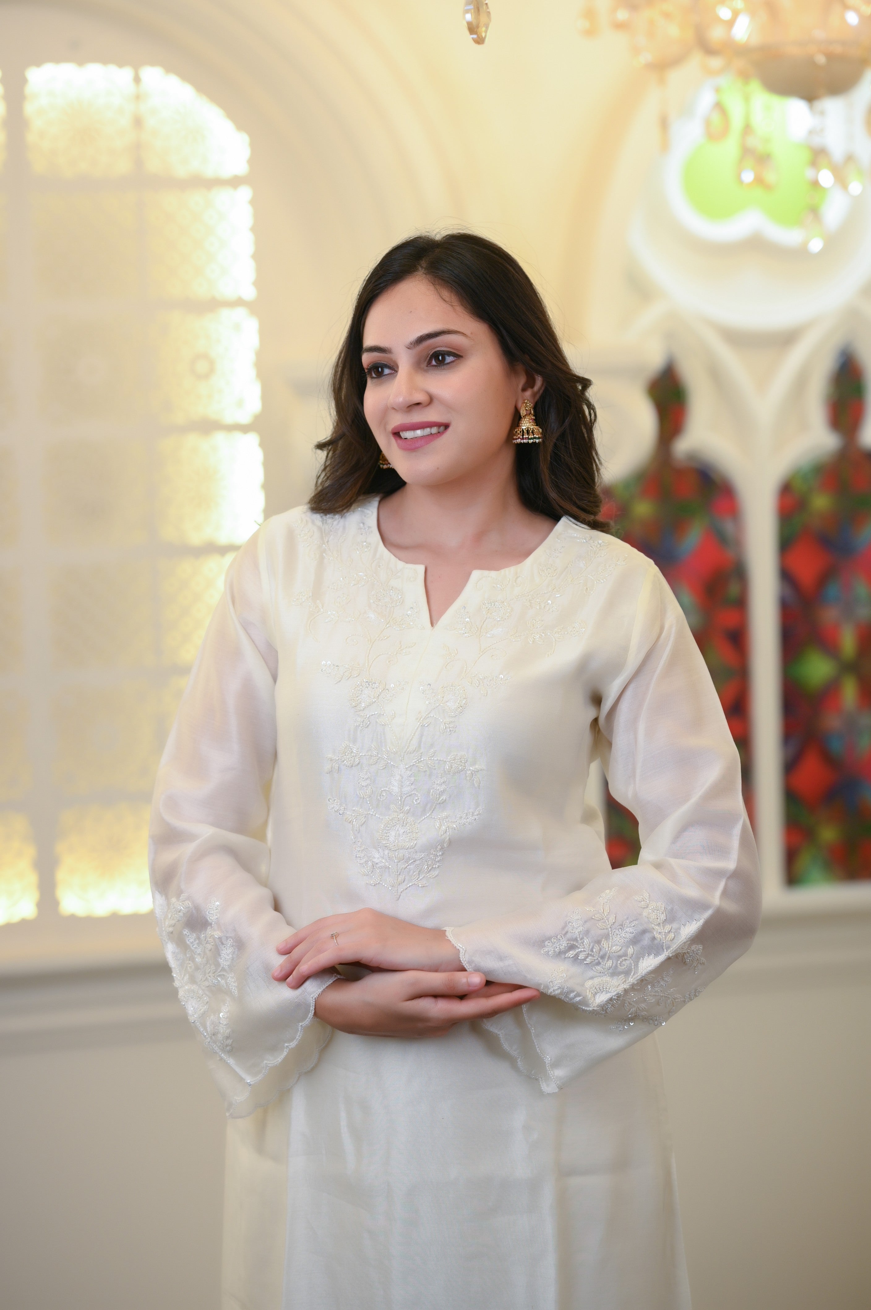 White Embroidered Kurta and Pant Set