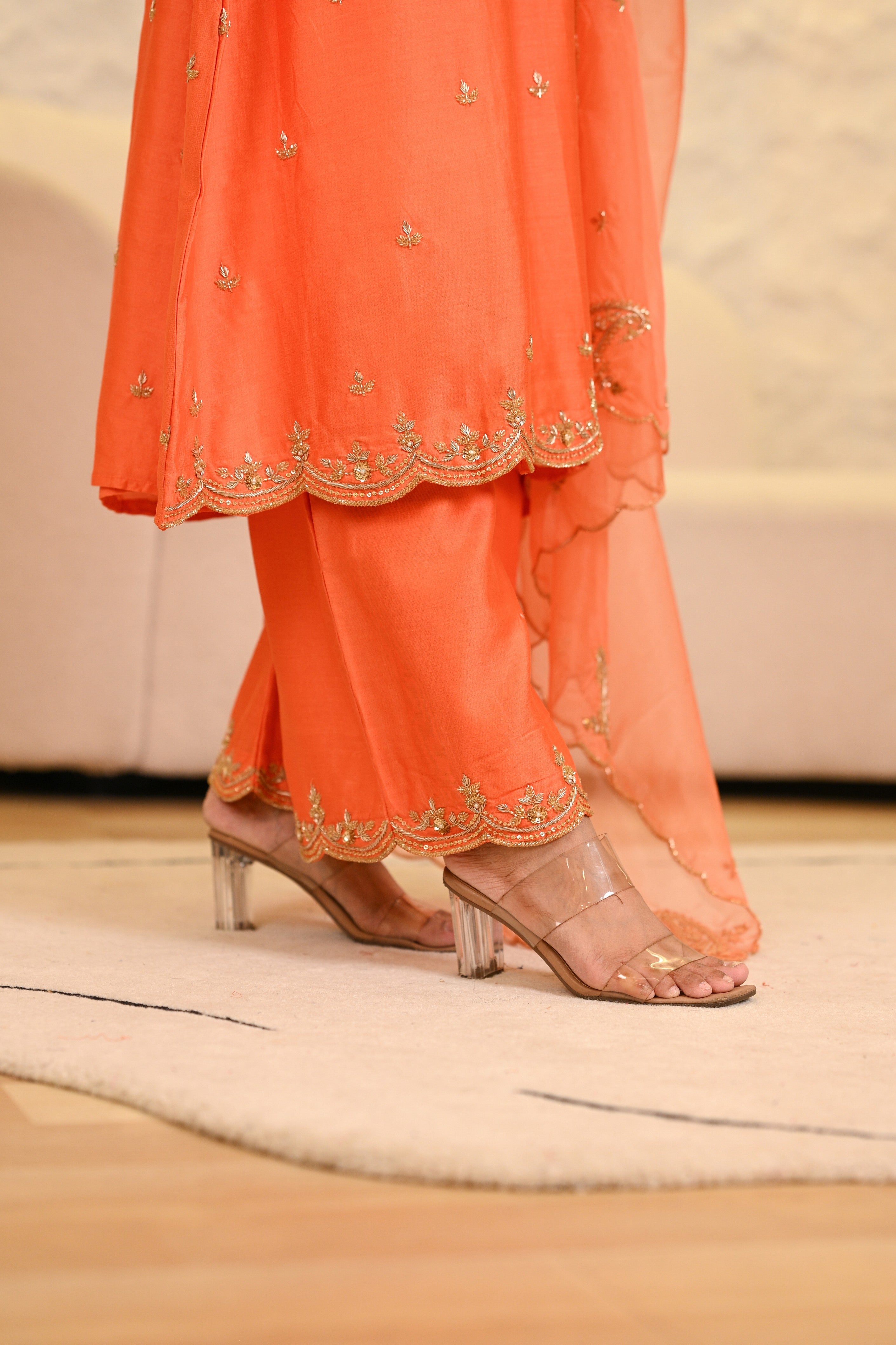 Orange Straight Kurta W/Pant & Dupatta Set